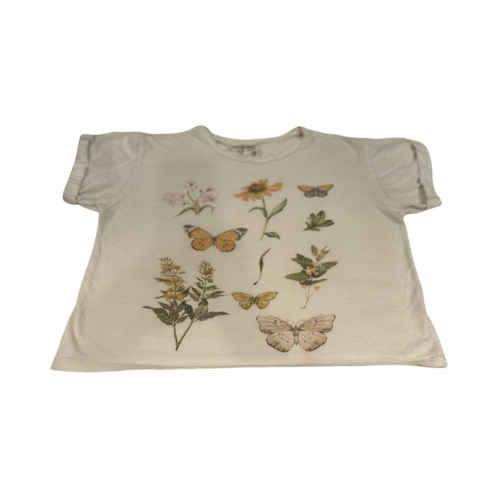 French Pastry Cream Tee with Floral and Butterfly Design